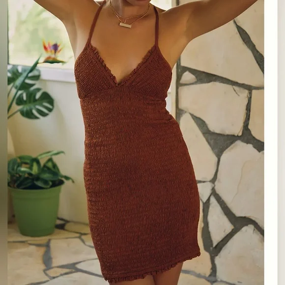 Brown Smocked Anthro Dress - Picture 2 of 3